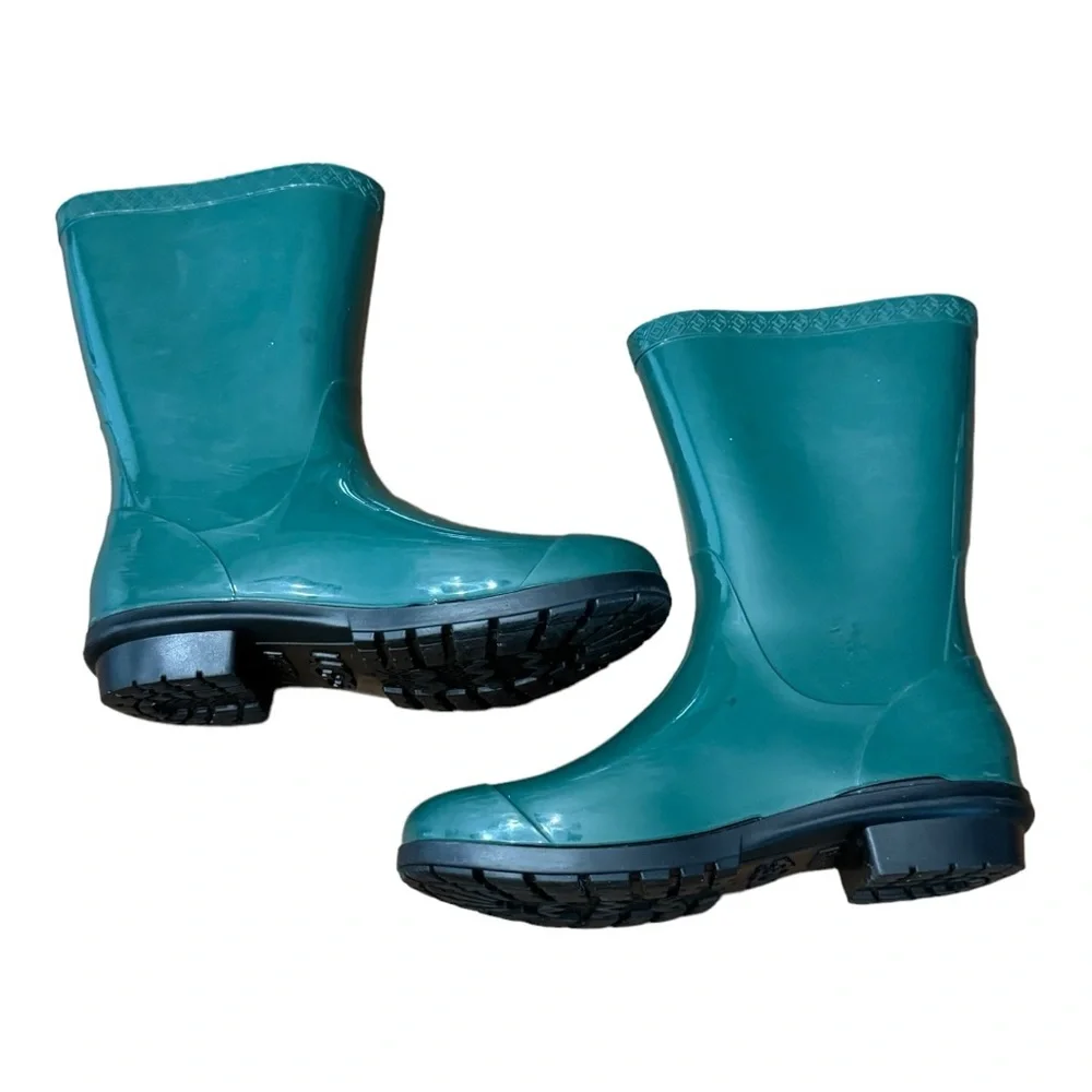 UGG Womens Raana Green Waterproof Round Toe Mid Calf Comfort Rain Boots Sz US 6